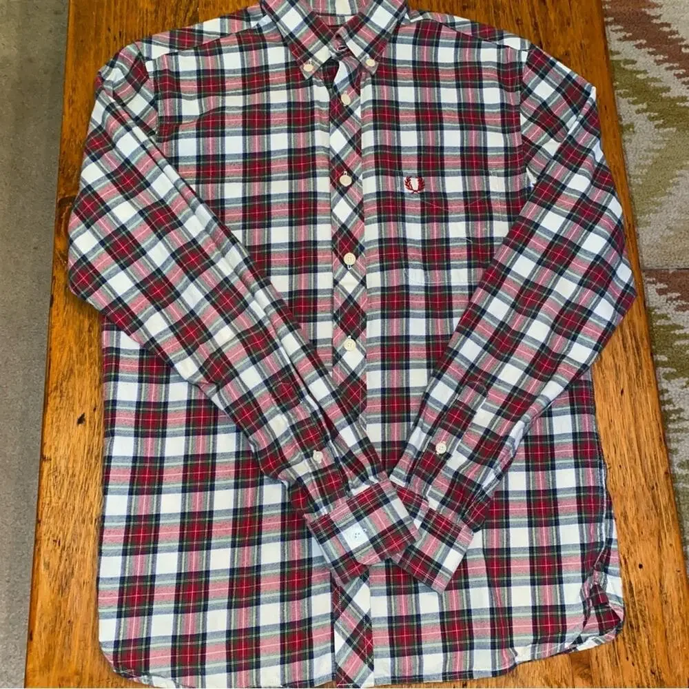 Fred Perry $275 Red & White Plaid Flannel Button Down Shirt sz Small EUC